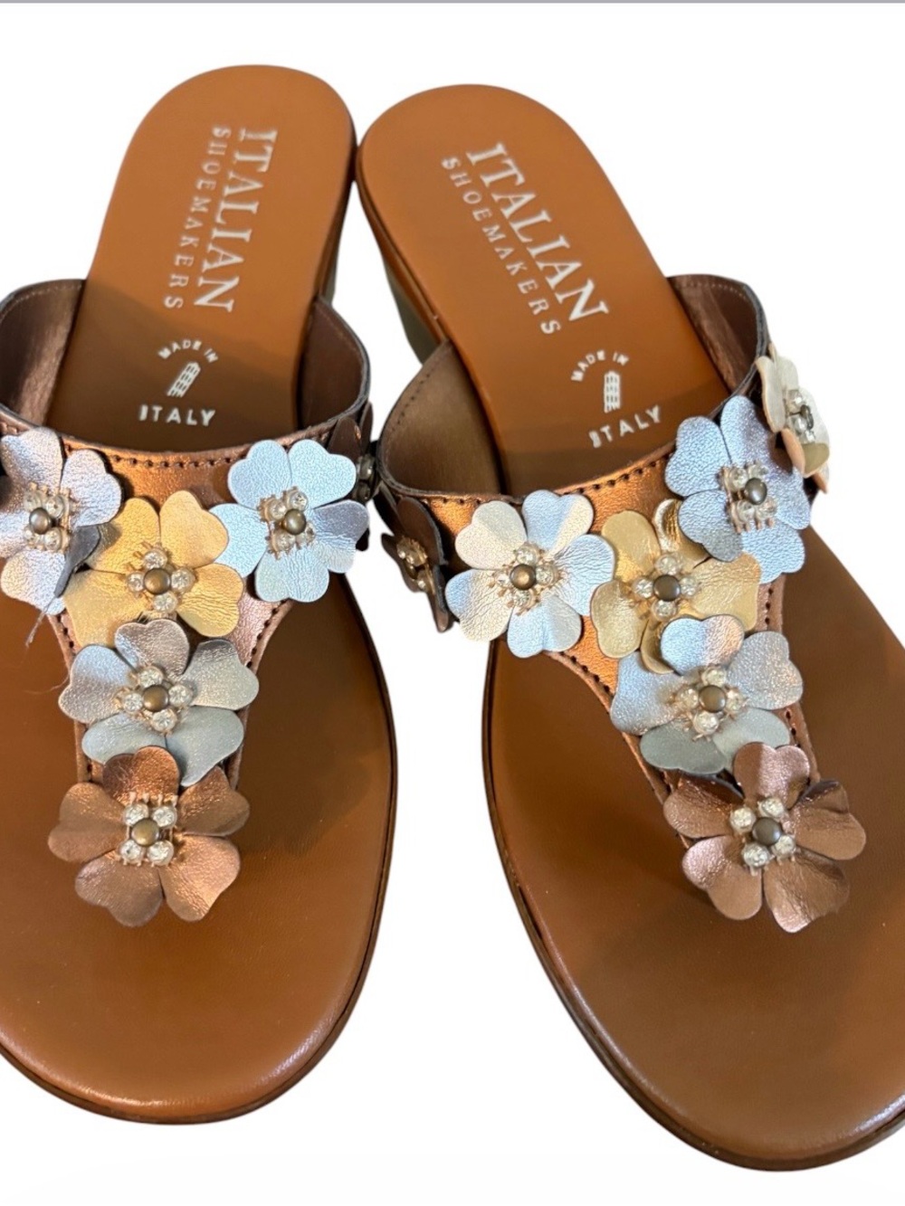 Italian Shoemakers Women's Metallic Zane Flowered Wedge Sandals NIB Size 8